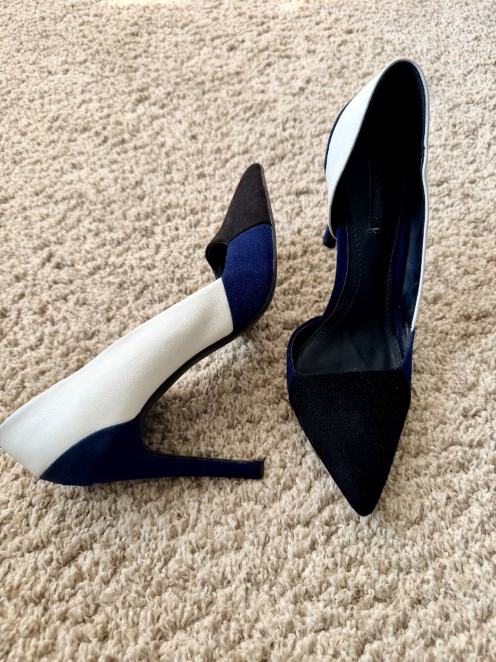 ZARA TRF Trafaluc Colorblock Pointed Toe Stiletto Pumps Navy White Black Sz 38